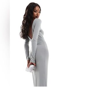 Bird & Stone sculpting jersey long sleeve maxi dress with low back in gold ish